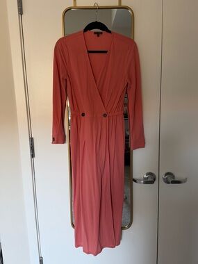 Massimo Dutti Coral Wrap-Style Long Sleeve Dress